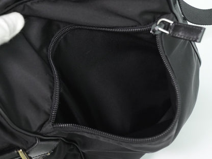 Prada Front Zip Messenger Quilted Tessuto, Black, Nylon, Shoulder Bag
