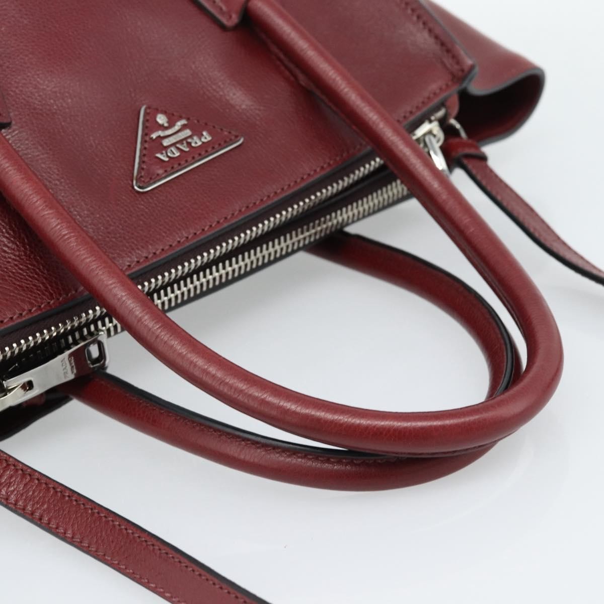 Prada Double Zip Lux Saffiano Leather, Red, Leather, Tote Bag