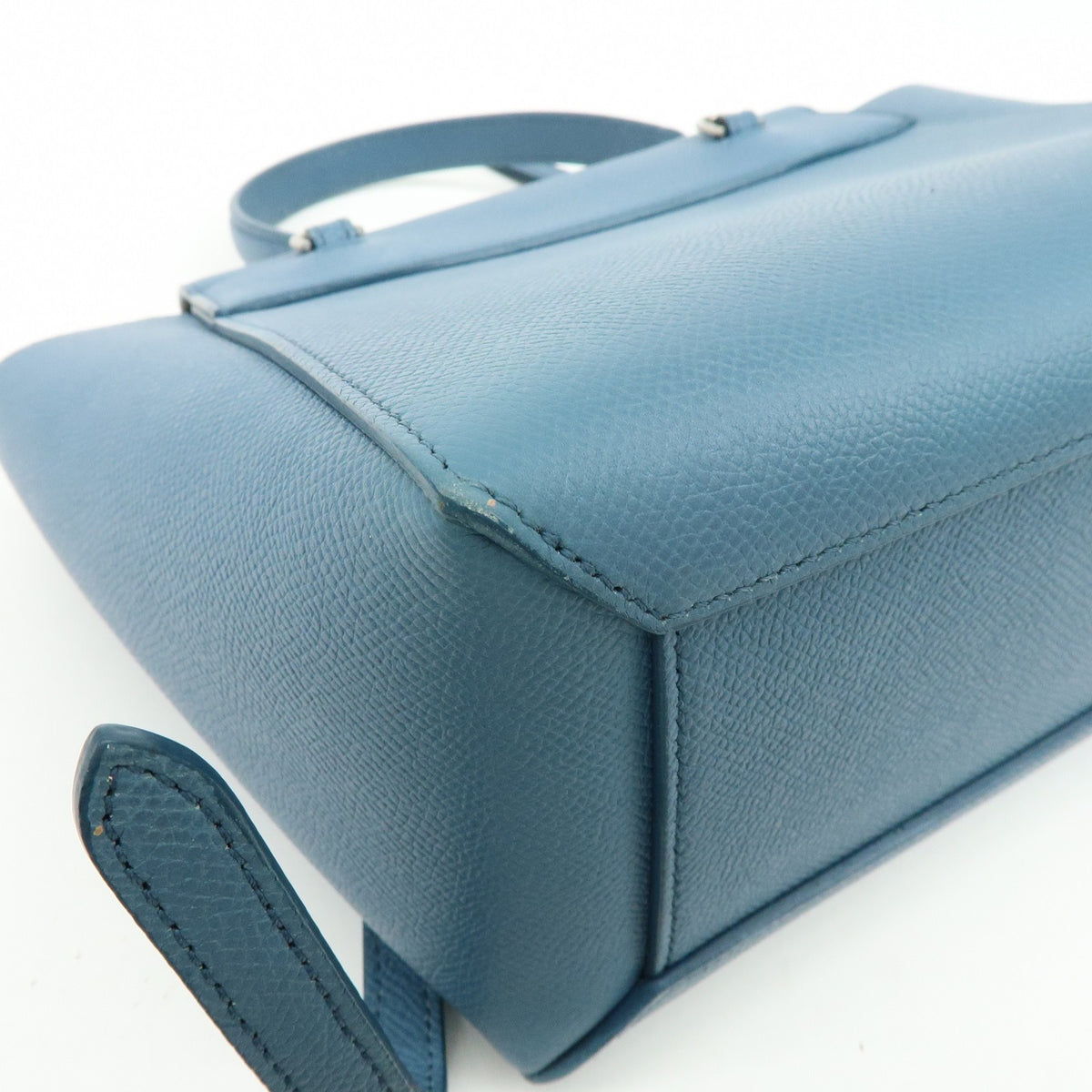 Celine Belt Textured Leather, Blue, Leather, Handbag