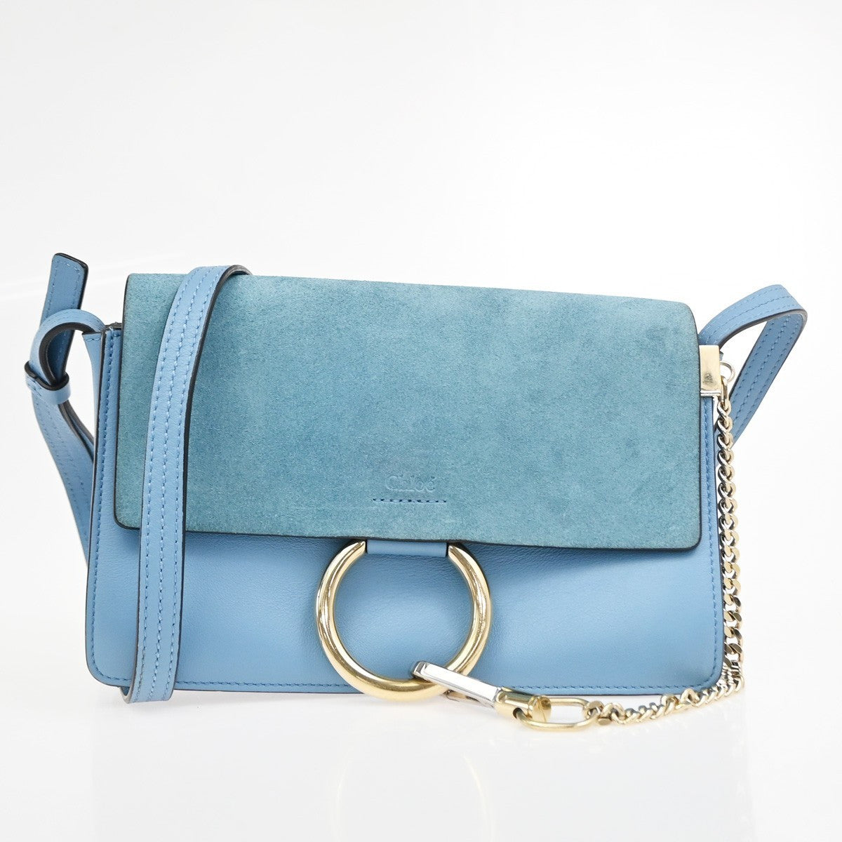 Chloe Faye Leather and Suede, Blue, Leather, Shoulder Bag