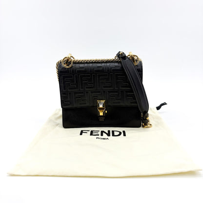 Fendi Kan I Zucca Embossed Leather, Black, Leather, Shoulder Bag