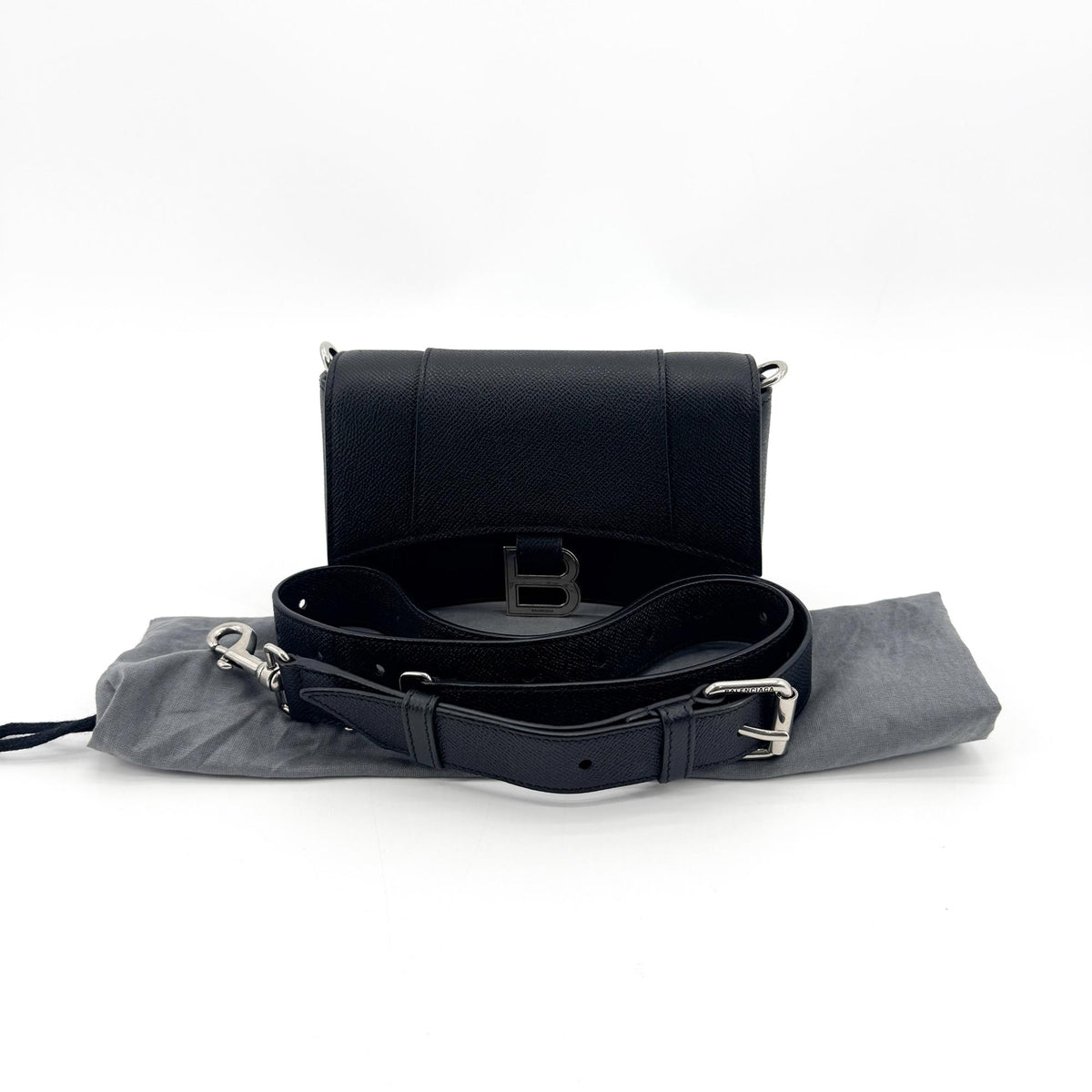 Balenciaga Hourglass Chain Leather, Black, Leather, Shoulder Bag