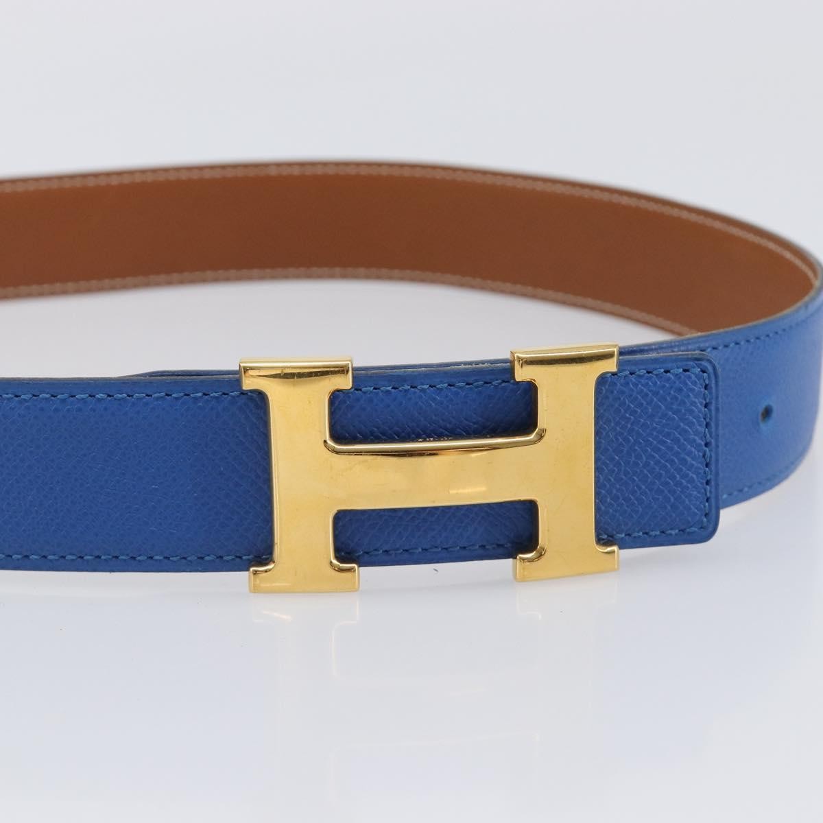 Hermes Constance Reversible Belt Leather, Blue, Leather, Belt