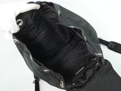 Prada Front Pocket Buckle Nylon, Black, Nylon, Backpack