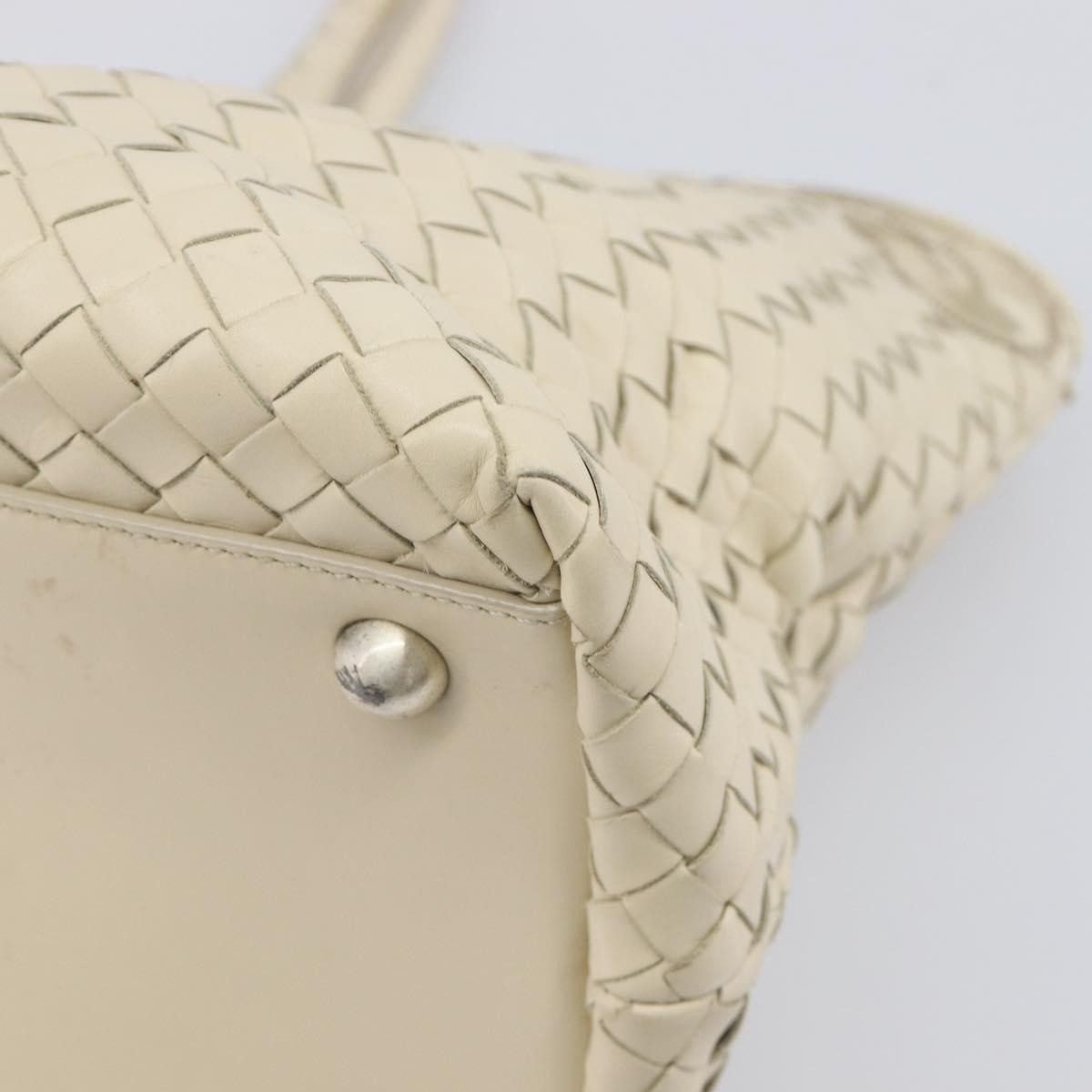 Bottega Veneta Belted Cabas Tote Intrecciato Nappa with Stitched Detail, White, Leather, Tote Bag