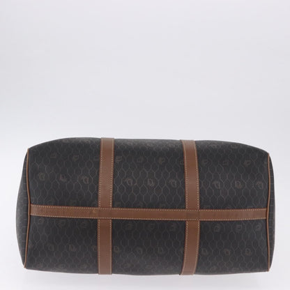 Christian Dior Vintage Honeycomb Boston Canvas and Leather, Black, Canvas, Travel Bag