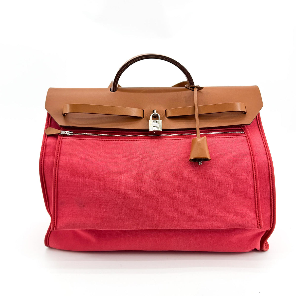 Hermes Herbag Toile and Leather, Pink, Canvas, Handbag