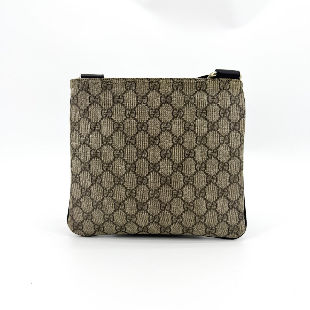 Gucci Zip Top Messenger GG Canvas with Leather, Black, Canvas, Shoulder Bag