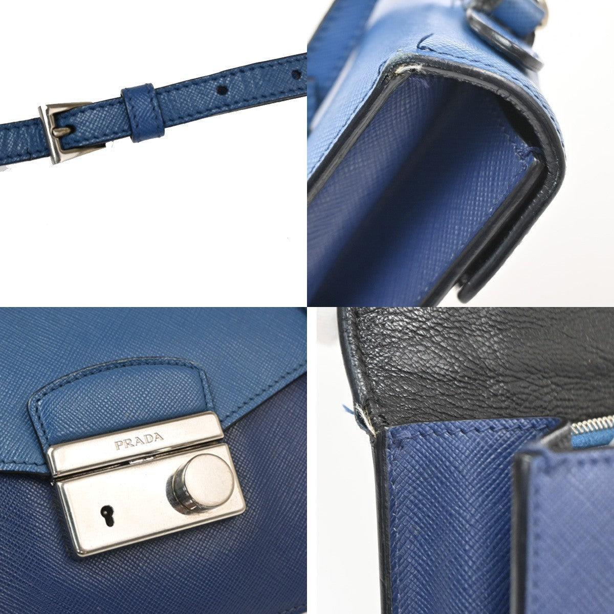 Prada Convertible Sound Top Handle Saffiano Leather, Blue, Leather, Shoulder Bag