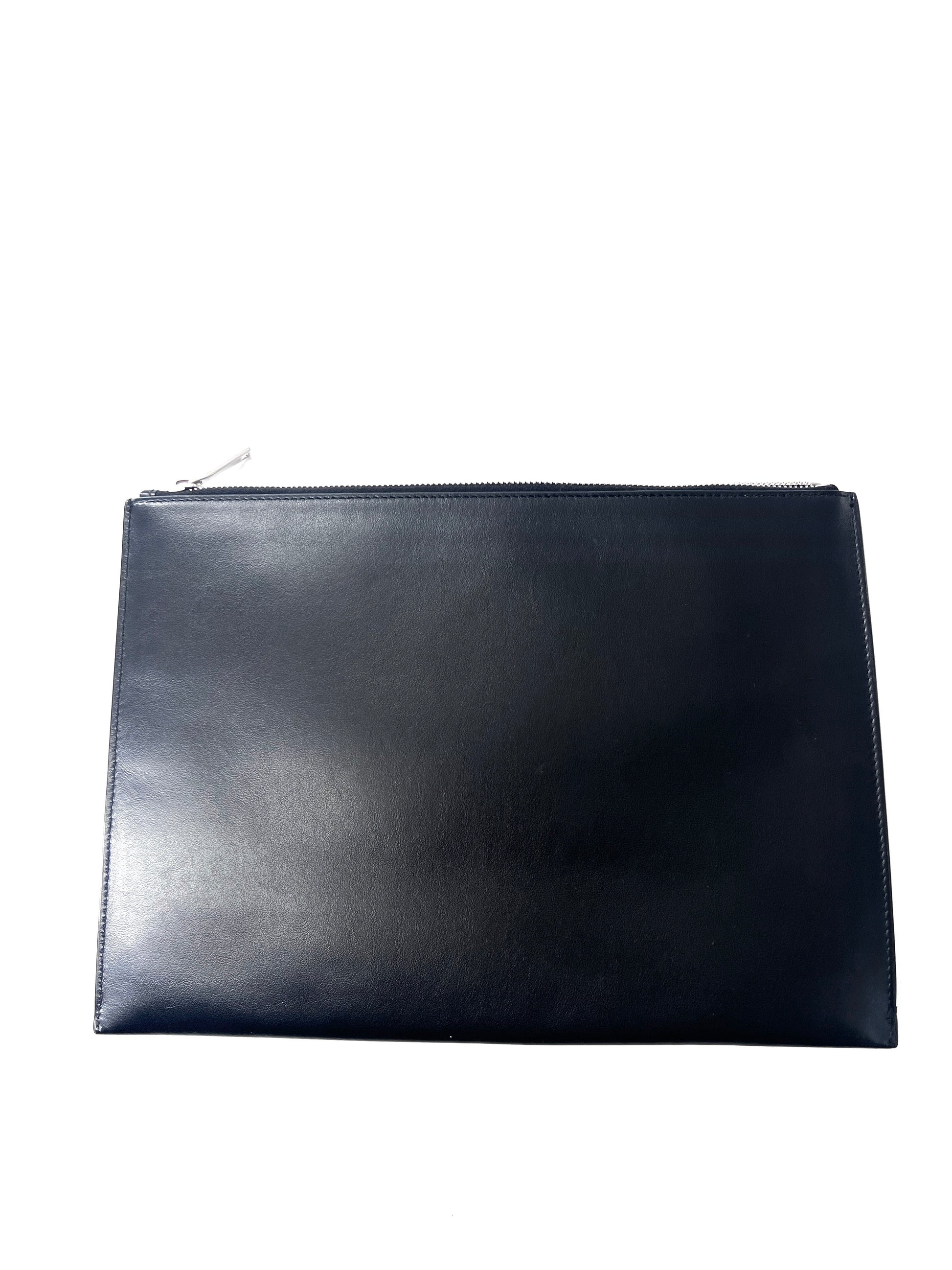 Saint Laurent Zip Pouch Leather, BLACK, LEATHER, Clutche & pouche
