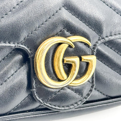 Gucci GG Marmont Flap Matelasse Leather, Black, Calfskin, Handbag