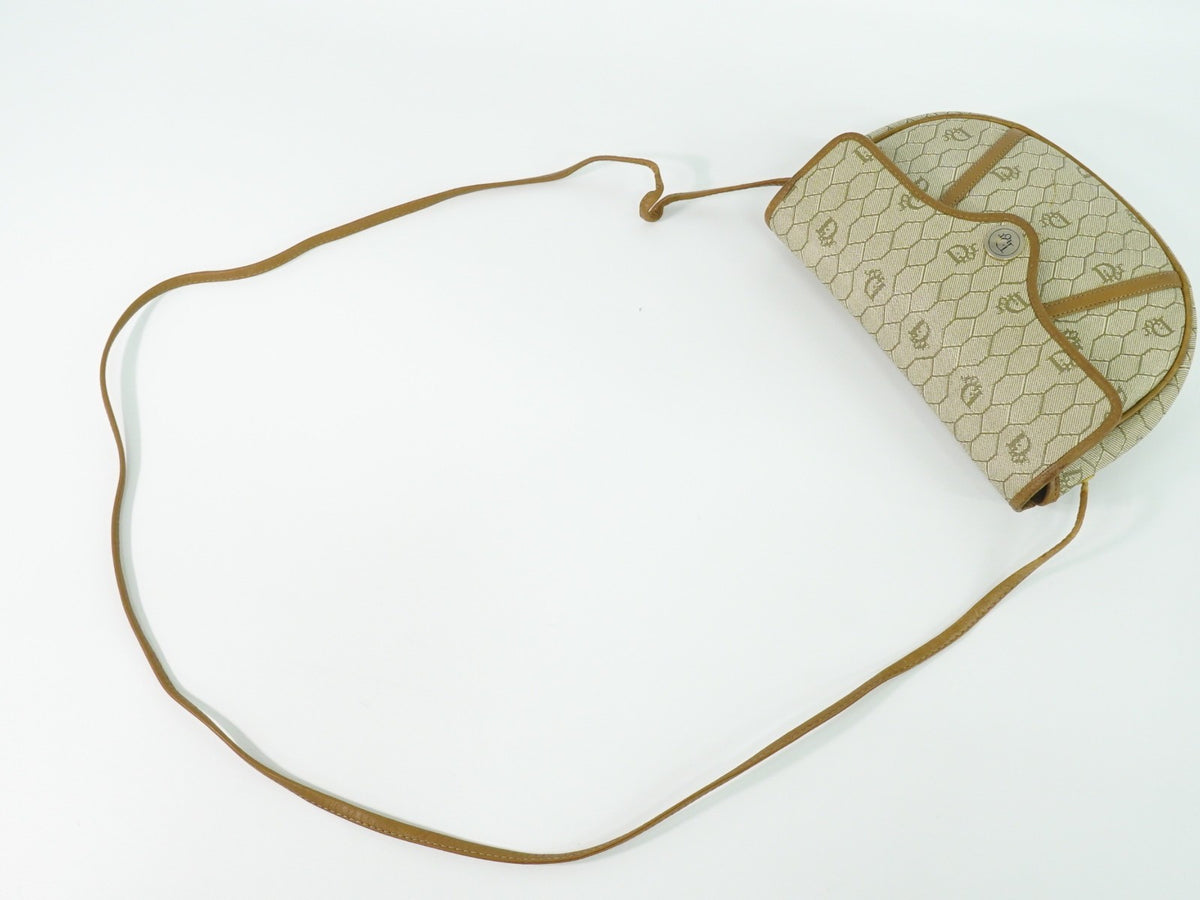 Christian Dior Vintage Honeycomb Canvas, Beige, Canvas, Shoulder Bag