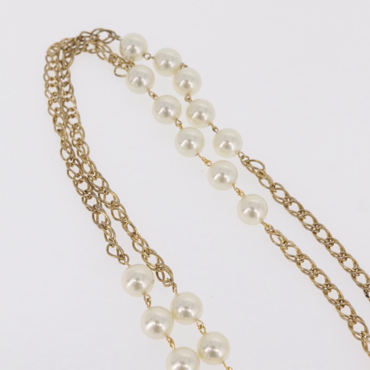 Chanel Vintage Double Pearl Station Long Chain Metal and Faux Pearls, Gold, Gold Plated, Necklace