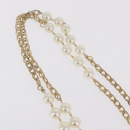 Chanel Vintage Double Pearl Station Long Chain Metal and Faux Pearls, Gold, Gold Plated, Necklace