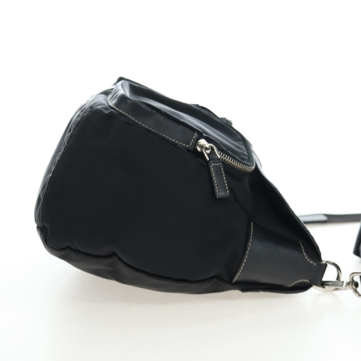 Prada Double Pocket Buckle Flap Tessuto and Leather, Black, Nylon, Handbag