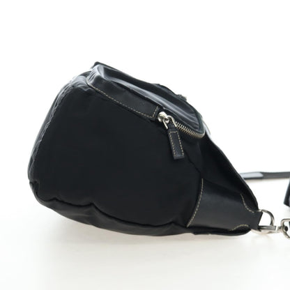 Prada Double Pocket Buckle Flap Tessuto and Leather, Black, Nylon, Handbag