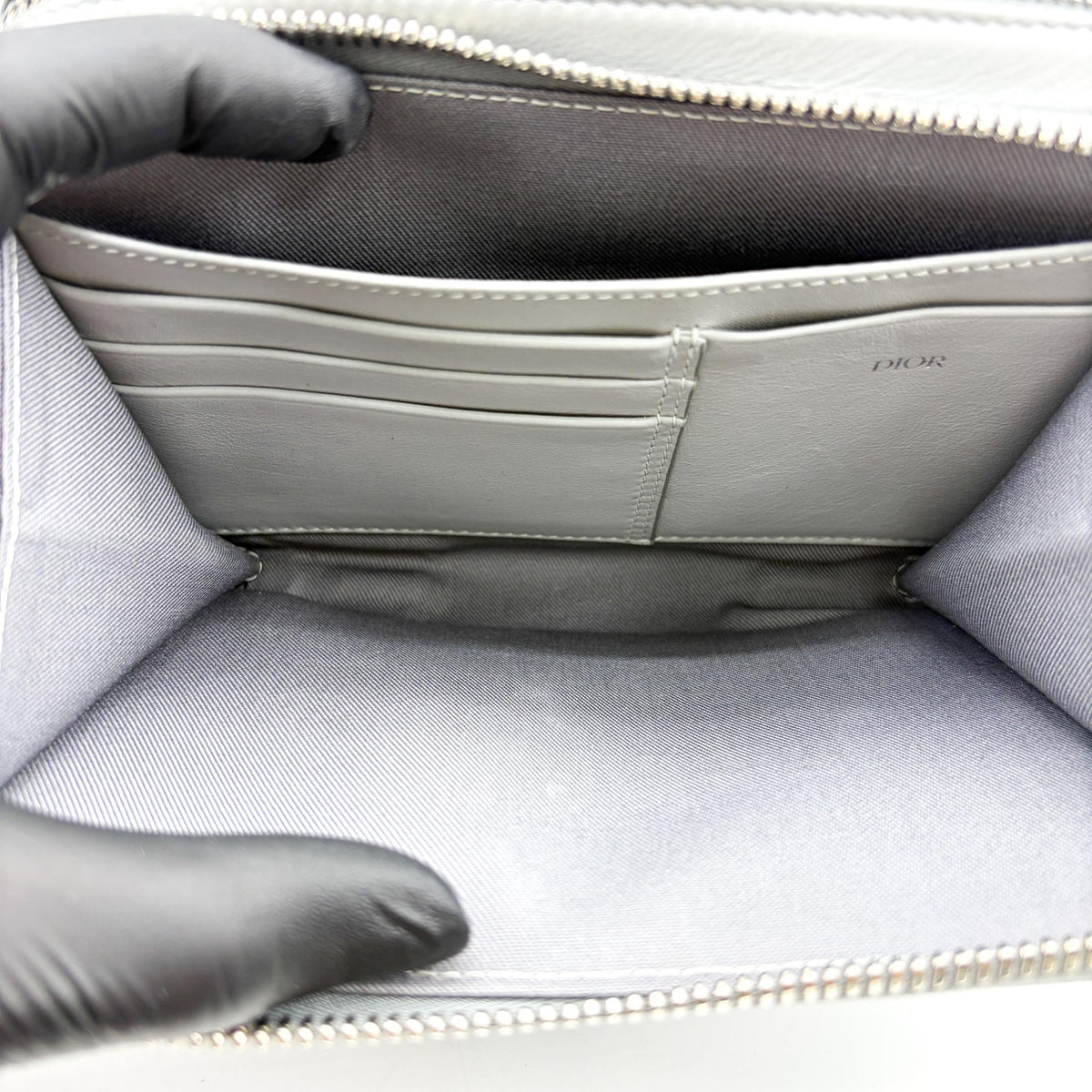 Christian Dior Double Zip CD Diamond Coated Canvas, Gray, Canvas, Crossbody Bag