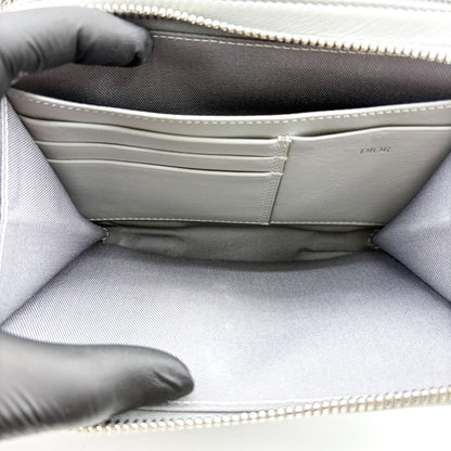 Christian Dior Double Zip CD Diamond Coated Canvas, Gray, Canvas, Crossbody Bag