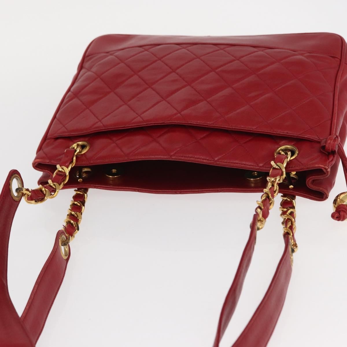Chanel Vintage Slit Pocket Quilted Lambskin, Red, Leather, Shoulder Bag