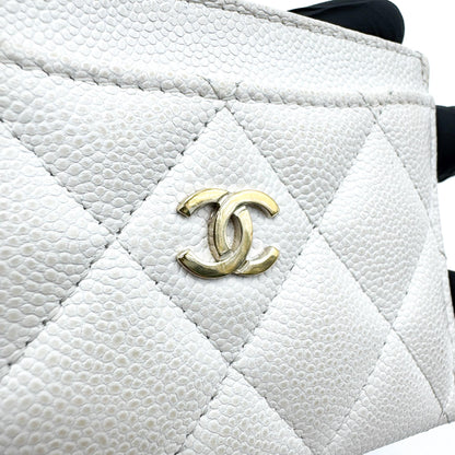 Chanel Classic Card Holder Quilted Caviar, White, Leather, Card Holder