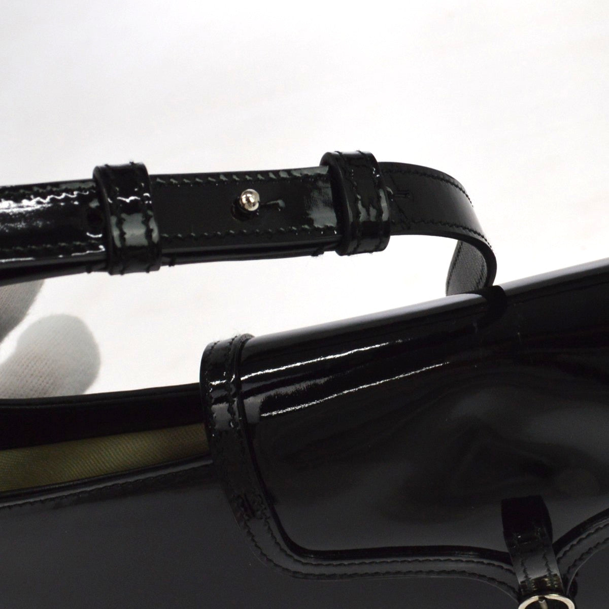Salvatore Ferragamo Vintage Gancini Hobo Leather, Black, Patent Leather, Shoulder Bag