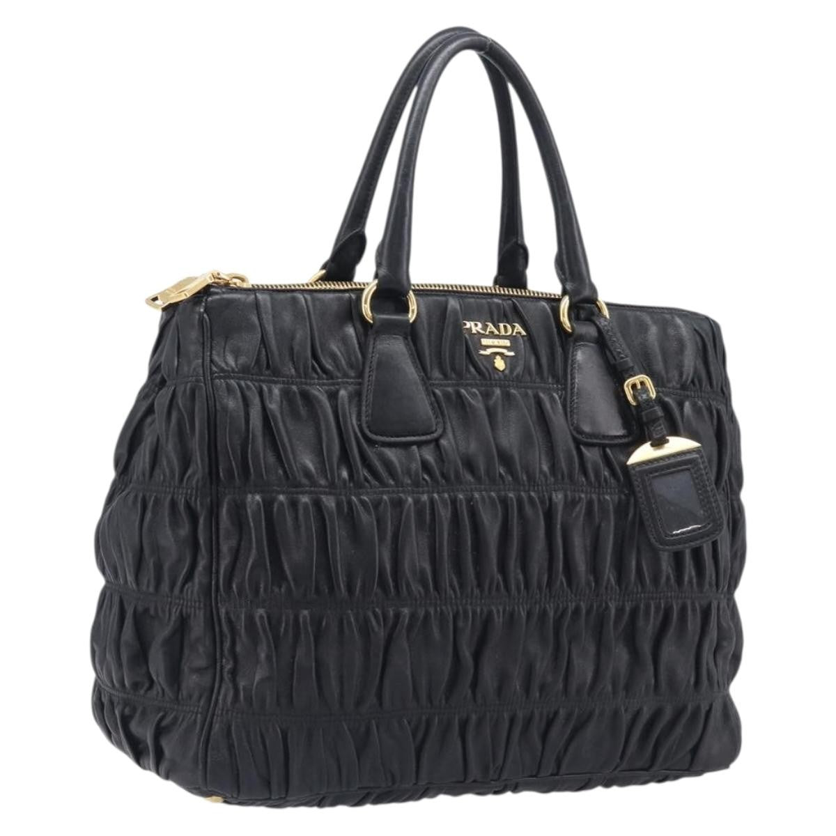 Prada Gaufre Double Zip Convertible Nappa Leather, Black, Leather, Tote Bag