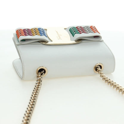Salvatore Ferragamo Vala Chain Leather, White, Leather, Shoulder Bag