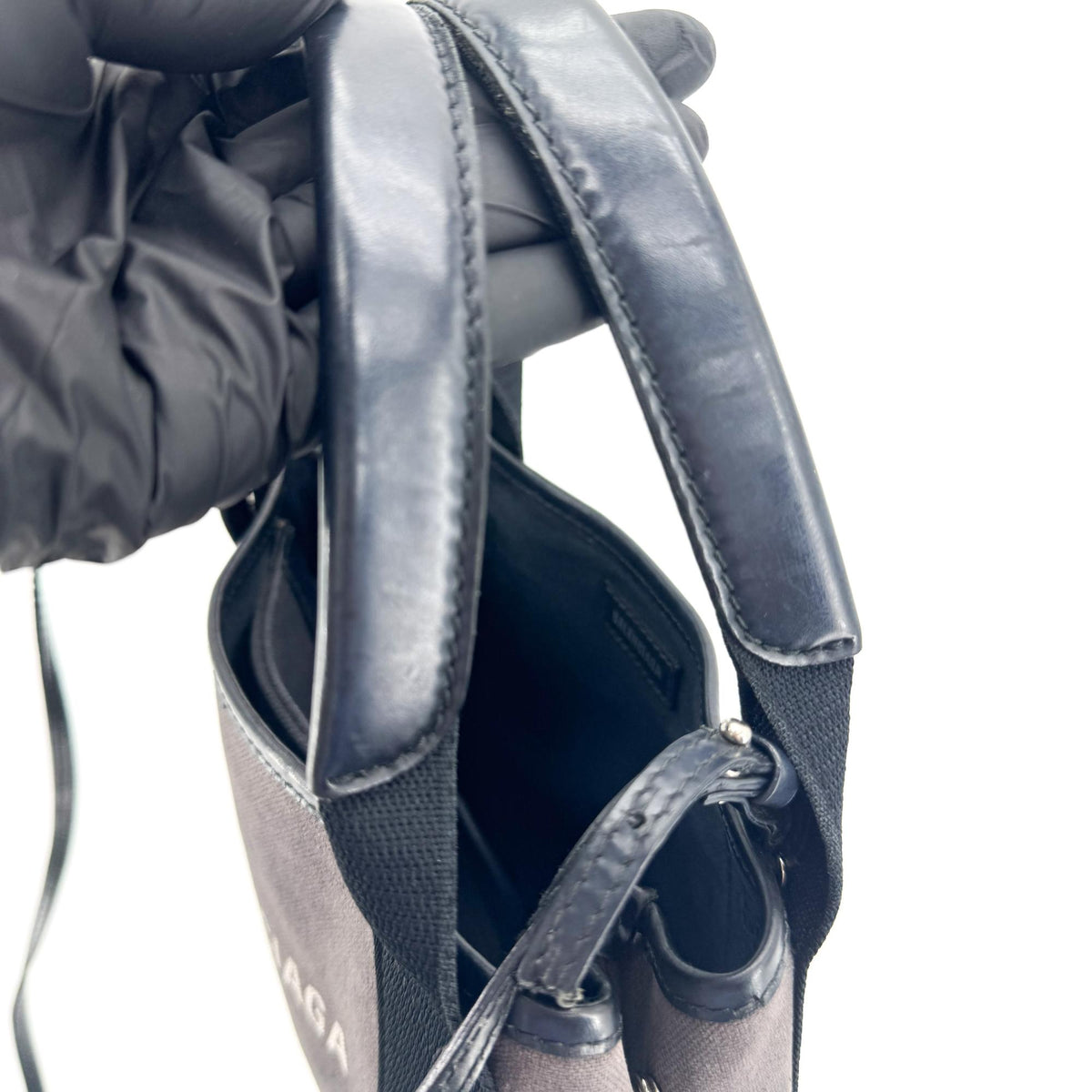Balenciaga Navy Cabas Canvas with Leather, Black, Canvas, Tote Bag
