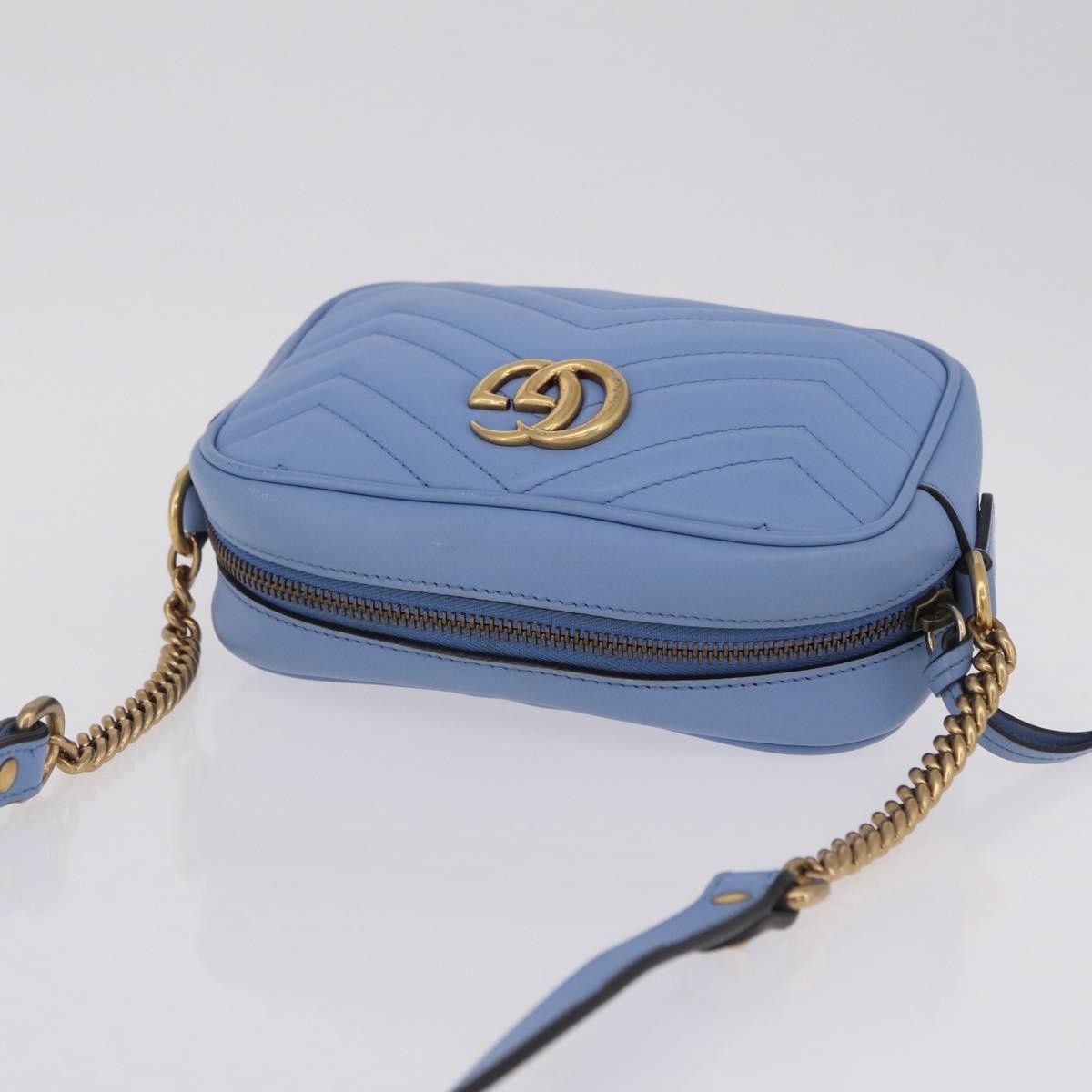 Gucci GG Marmont Matelasse Patent, Blue, Leather, Shoulder Bag