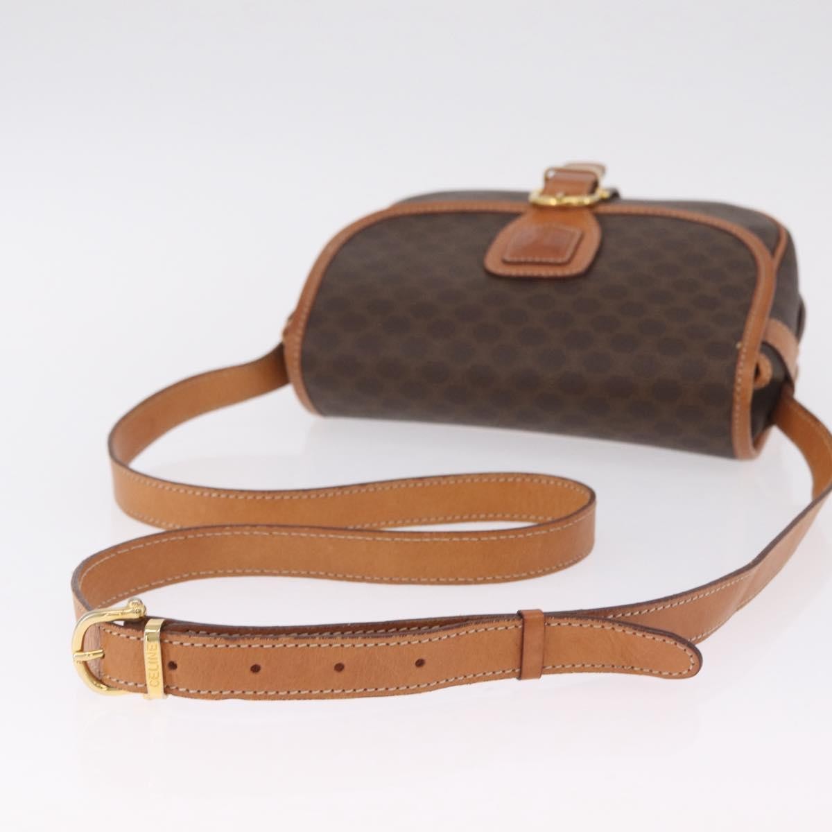 Celine Macadam Shoulder PVC Leather, Brown, Canvas, Crossbody Bag