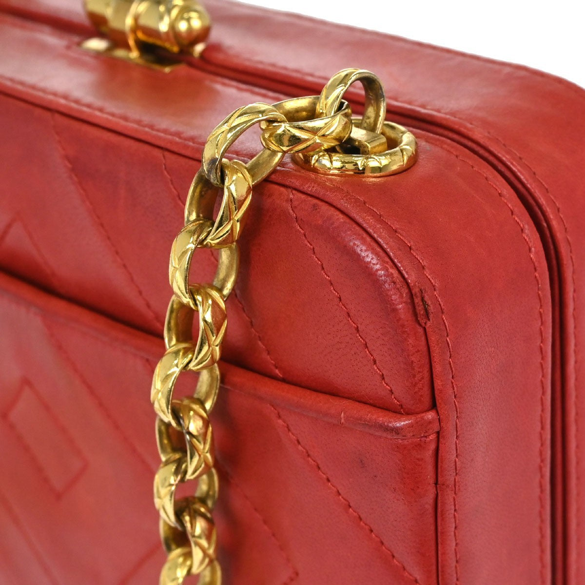 Chanel Camera Chevron Lambskin, Red, Leather, Handbag