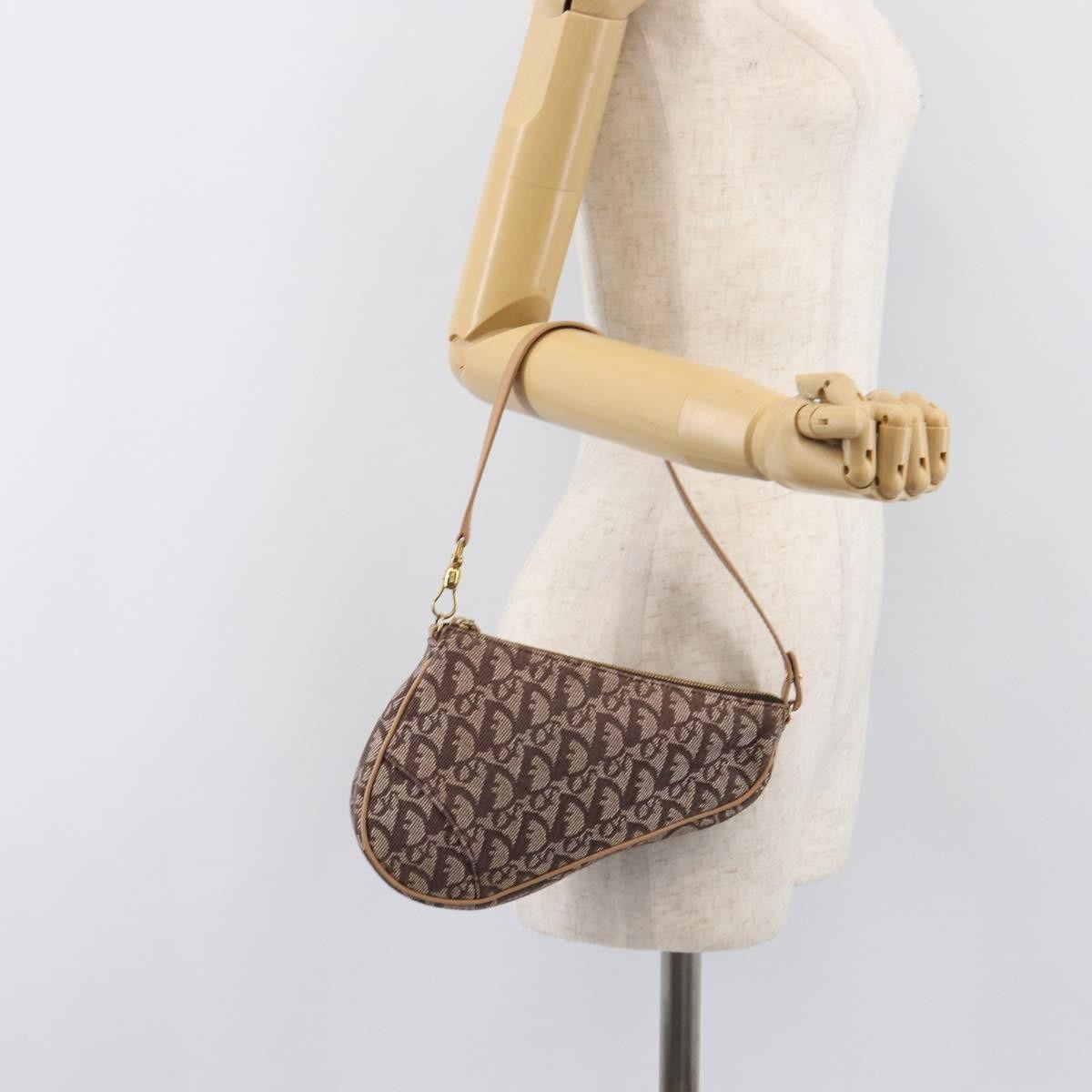 Christian Dior Vintage Saddle Bag Canvas, Brown, Canvas, Clutch