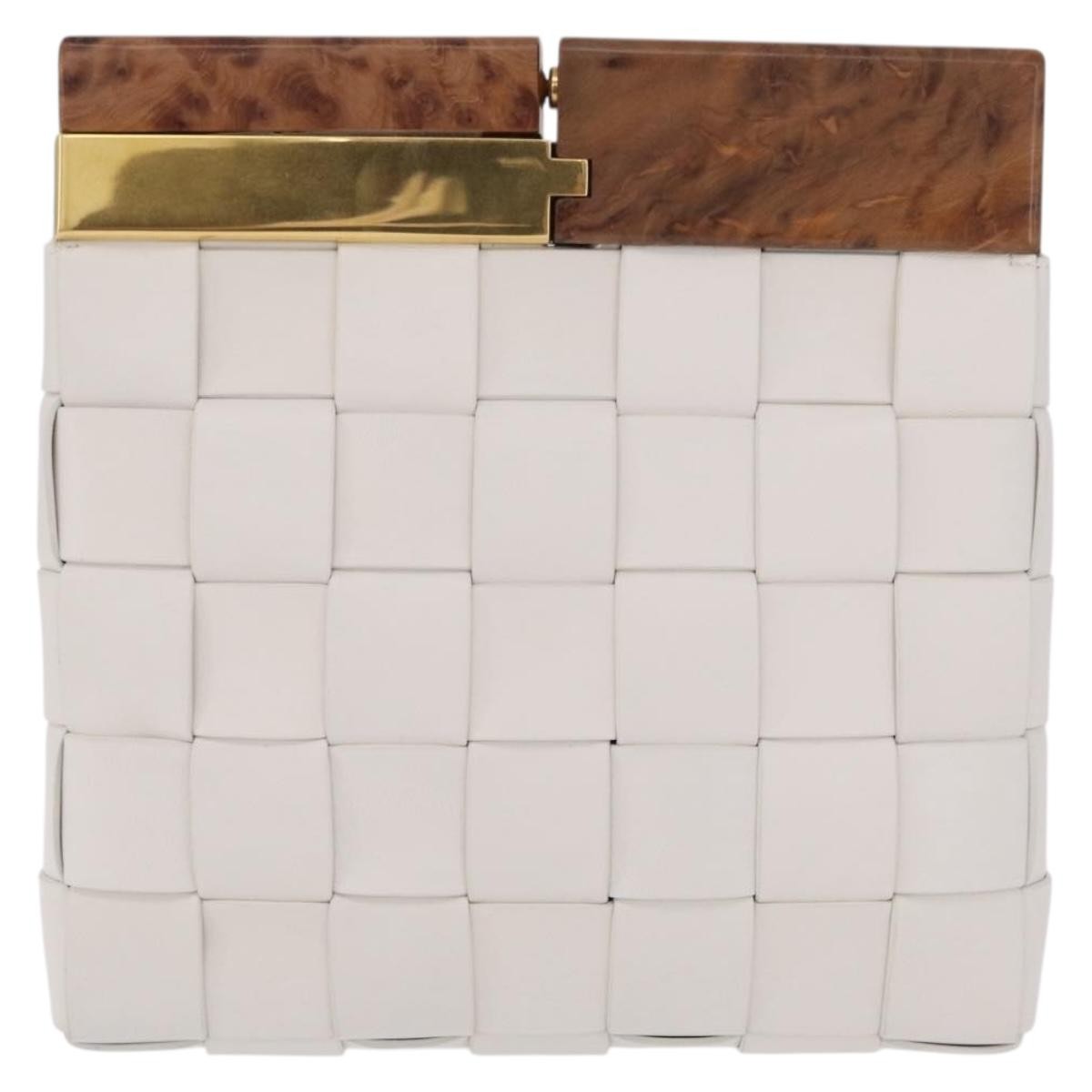 Bottega Veneta The Snap Clutch Maxi Intrecciato Leather with Wood and Metal, White, Leather, Clutch
