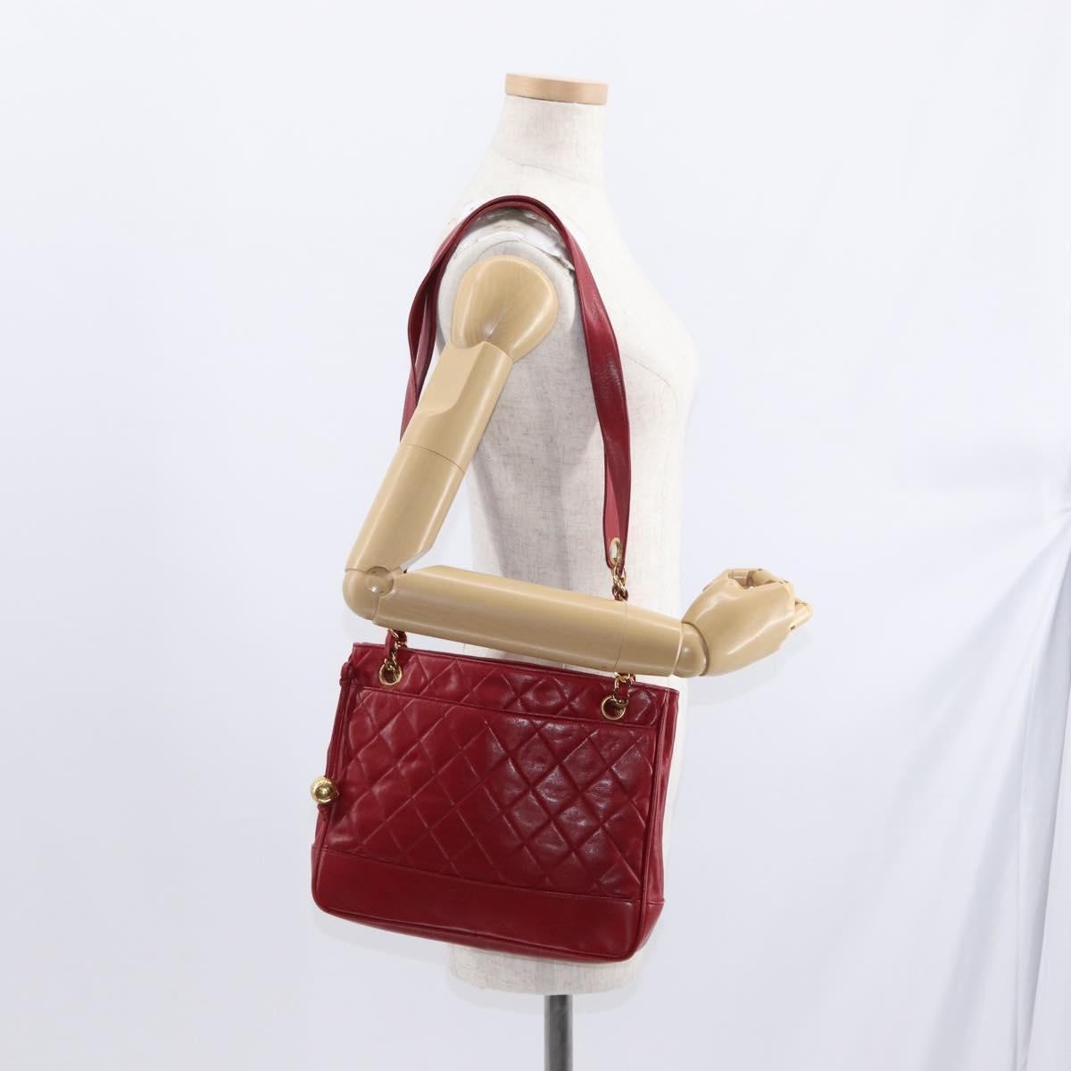 Chanel Vintage Slit Pocket Quilted Lambskin, Red, Leather, Shoulder Bag
