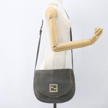Fendi Shoulder Leather, Gray, Leather, Shoulder Bag