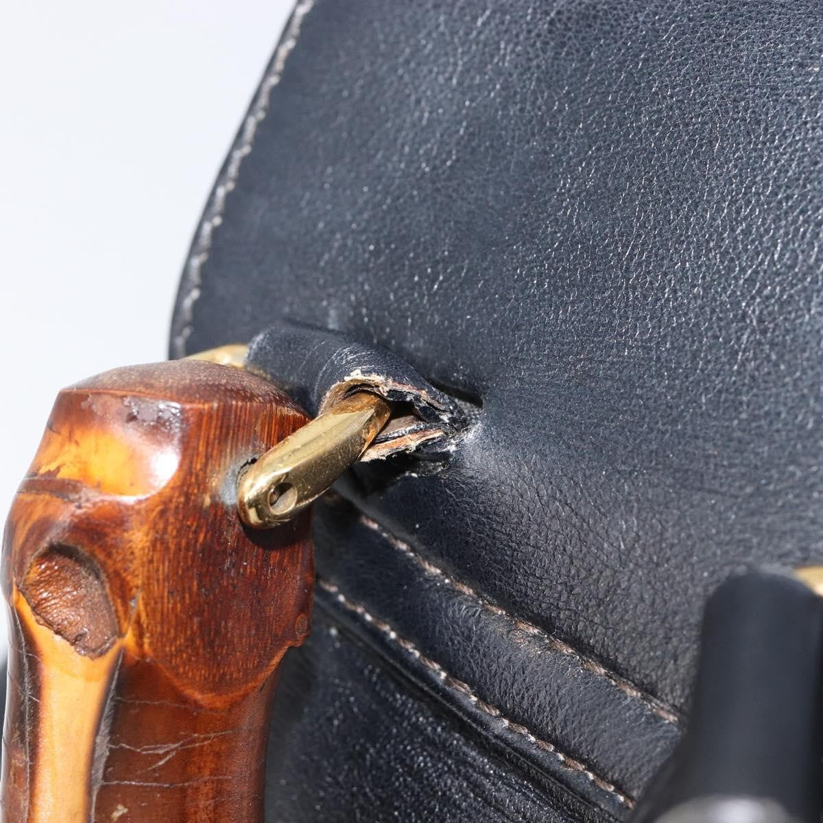 Gucci Vintage Bamboo Leather, Black, Leather, Backpack