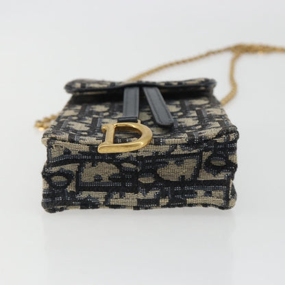 Christian Dior Phone Case Oblique Canvas, Navy, Canvas, Clutch