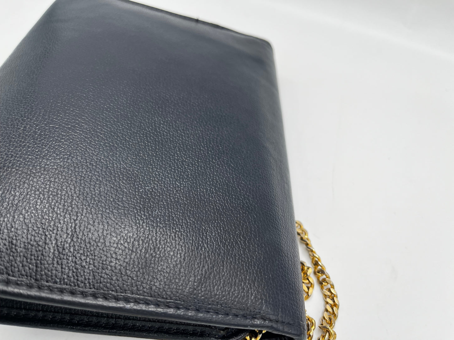 Christian Dior Vintage CD Chain  Shoulder Bag Leather, Black, Leather, Clutch