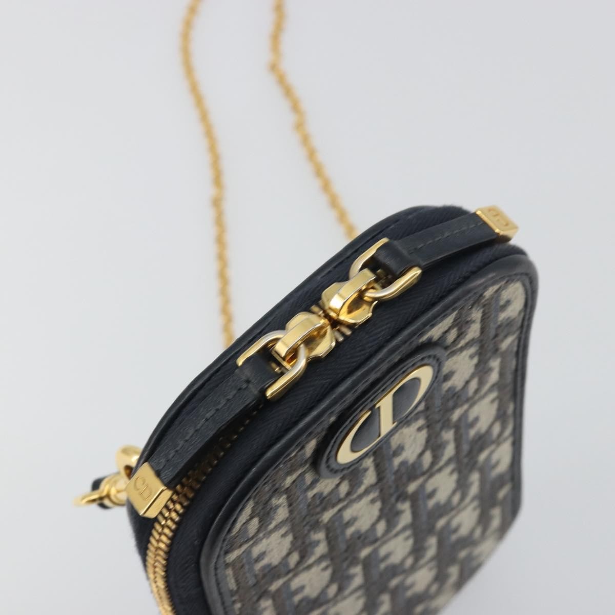 Christian Dior 30 Montaigne Phone Holder on Chain Oblique Canvas, Navy, Canvas, Clutch