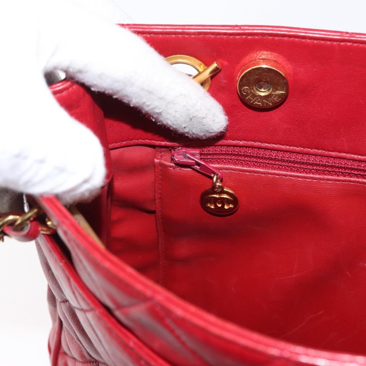 Chanel Vintage Slit Pocket Quilted Lambskin, Red, Leather, Shoulder Bag