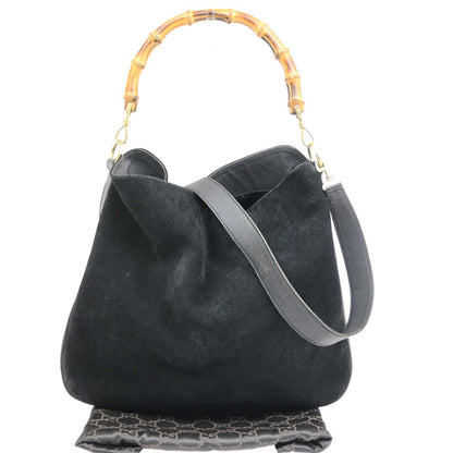 Gucci Vintage Bamboo Hobo Suede, Black, Suede, Shoulder Bag