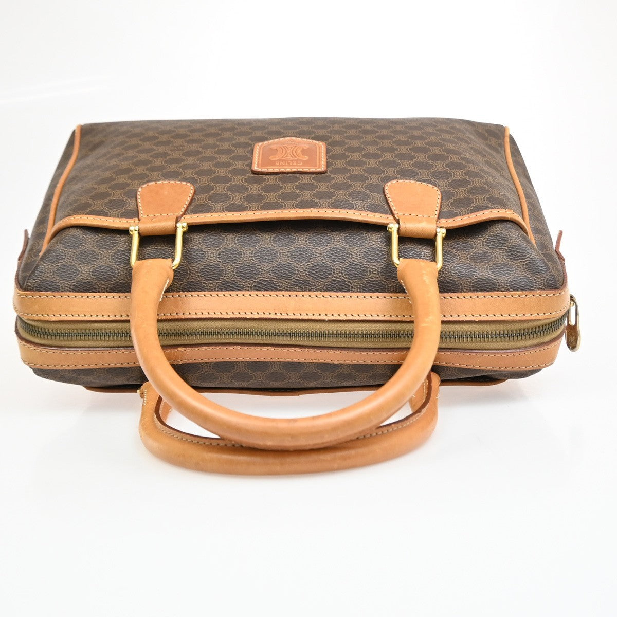 Celine Boston Triomphe XL Coated Canvas, Brown, Canvas, Handbag