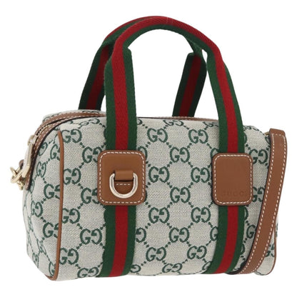 Gucci Web Boston GG Canvas, Green, Canvas, Handbag