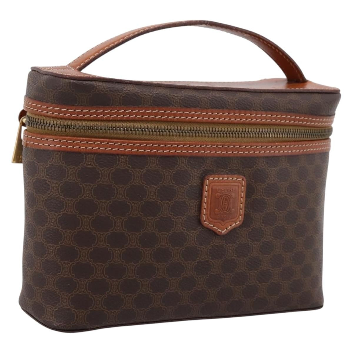 Celine Top Handle Vanity Box Triomphe Coated Canvas, Brown, Canvas, Handbag