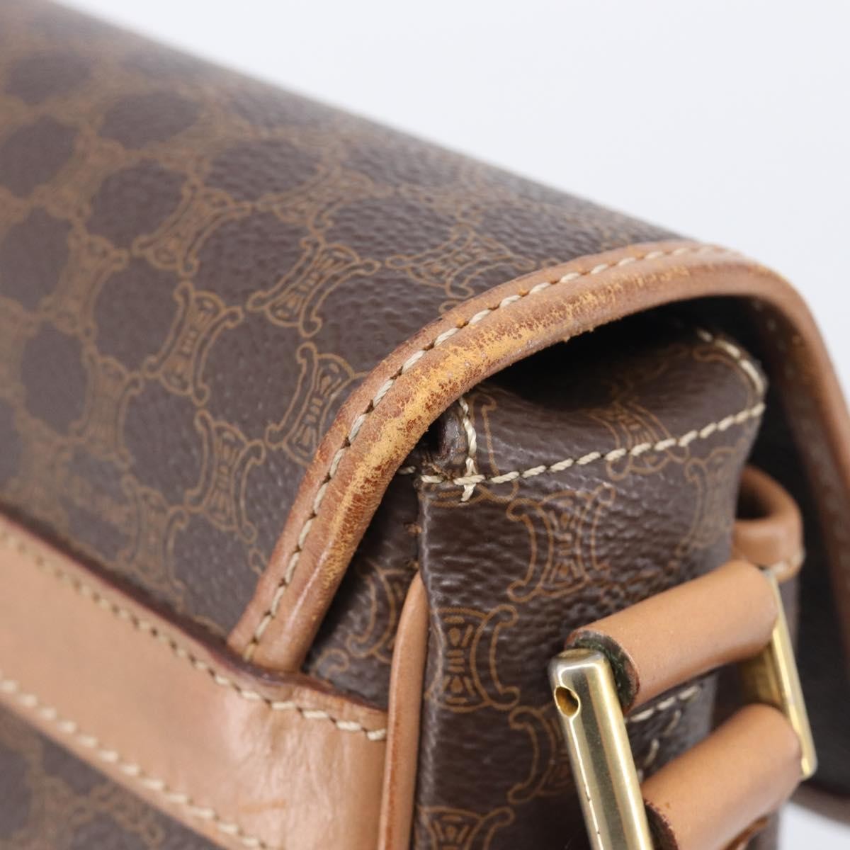 Celine Macadam Shoulder Canvas, Brown, Canvas, Crossbody Bag