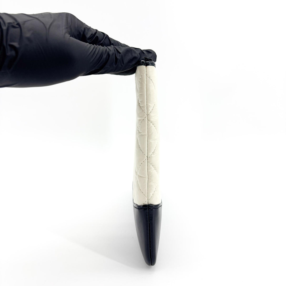 Chanel Gabrielle O Case Clutch Quilted Aged Calfskin, White, Leather, Clutch