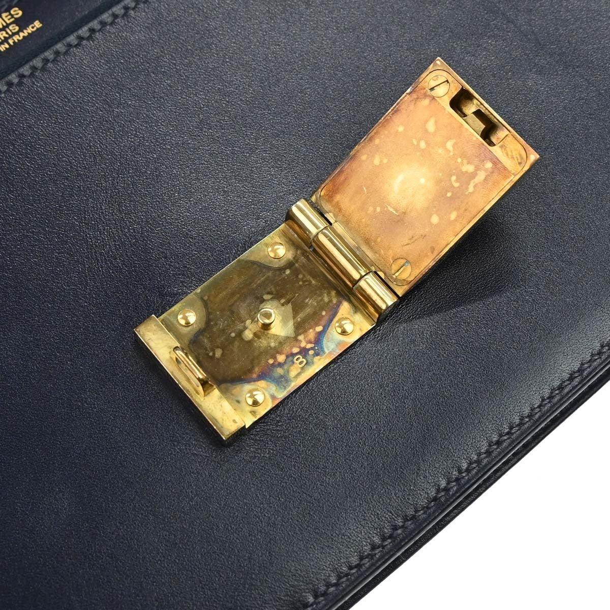Hermes Jet Clutch Box Calf, Navy, Leather, Clutch