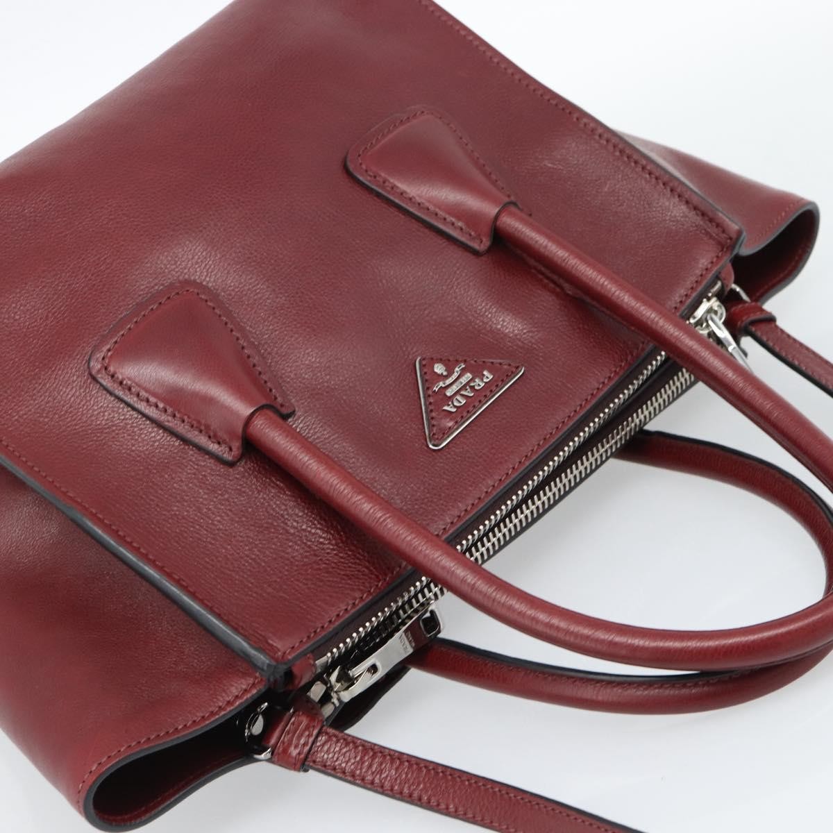 Prada Double Zip Lux Saffiano Leather, Red, Leather, Tote Bag