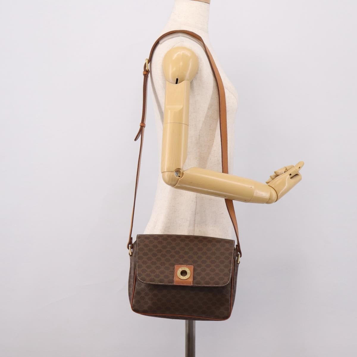 Celine Vintage Macadam Circle Logo Canvas and Leather, Brown, Canvas, Shoulder Bag