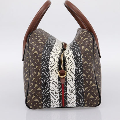 Burberry TB Half Cube Duffle Monogram Embossed Leather, Brown, Canvas, Handbag